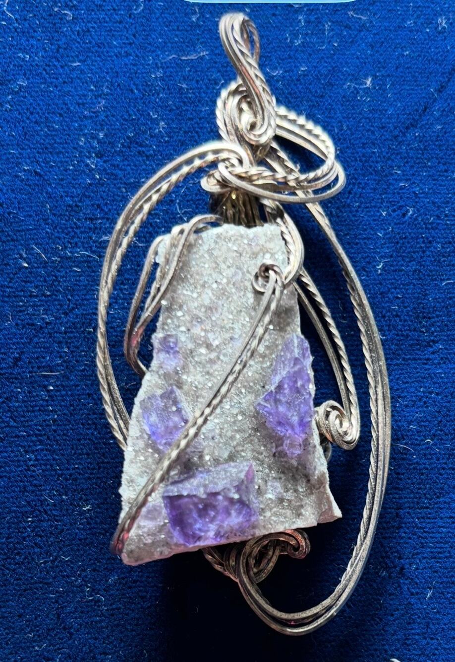 Amethyst Geode Artisian Custom Made Wire Wrapped Pendant 3.25 x 1.5 New